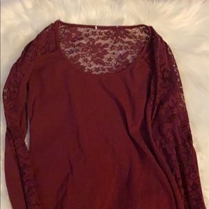 Burgundy Long sleeve lace shirt